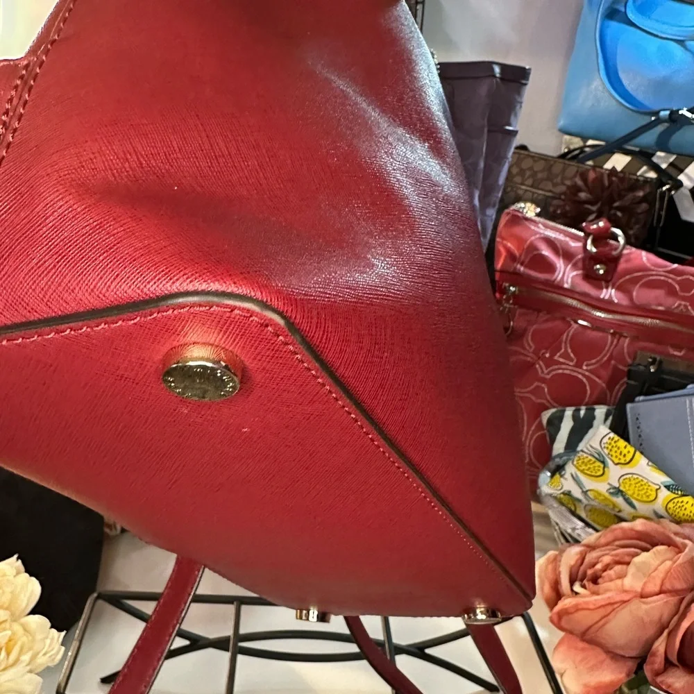 Michael Kors Red Leather Backpack with Gold Hardware